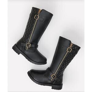 FabKids Black Quilted Buckle Detail Riding Boots Girls Size 4